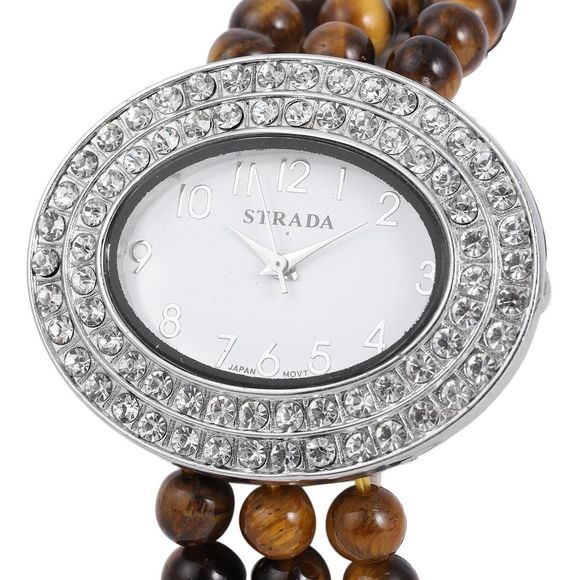 STRADA Stretch Bracelet Austrian Crystal Watch Tiger's Eye - Picture 4 of 5